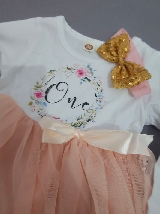 Long Sleeve Birthday Girl Dress with matching Headband